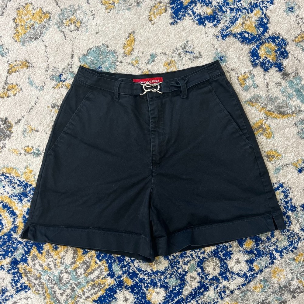High Rise Black Shorts with Silver Belt Detail
